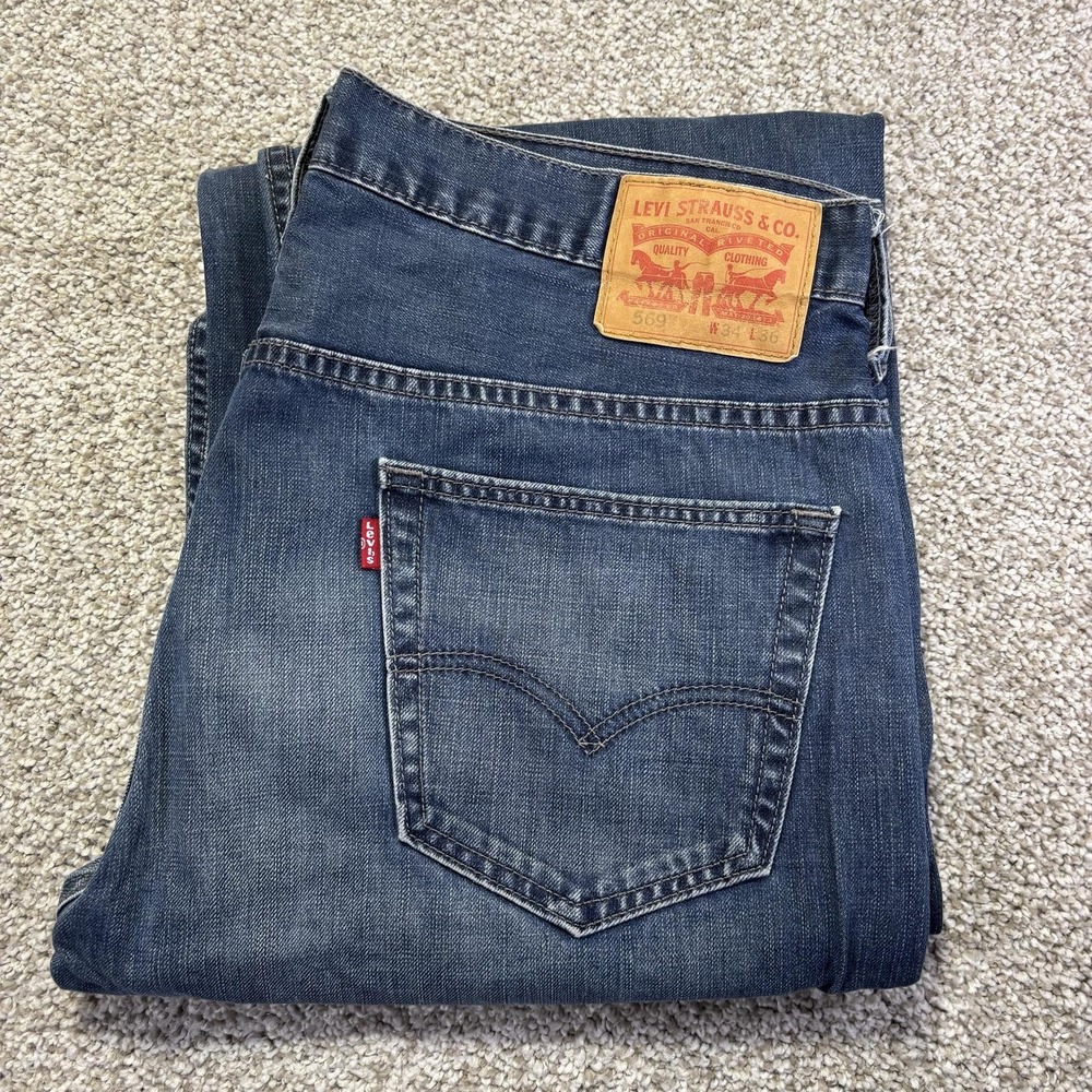 Levis 569 Jeans Mens 34x36 Blue Medium Wash Relaxed Straight Denim Tag 34x36